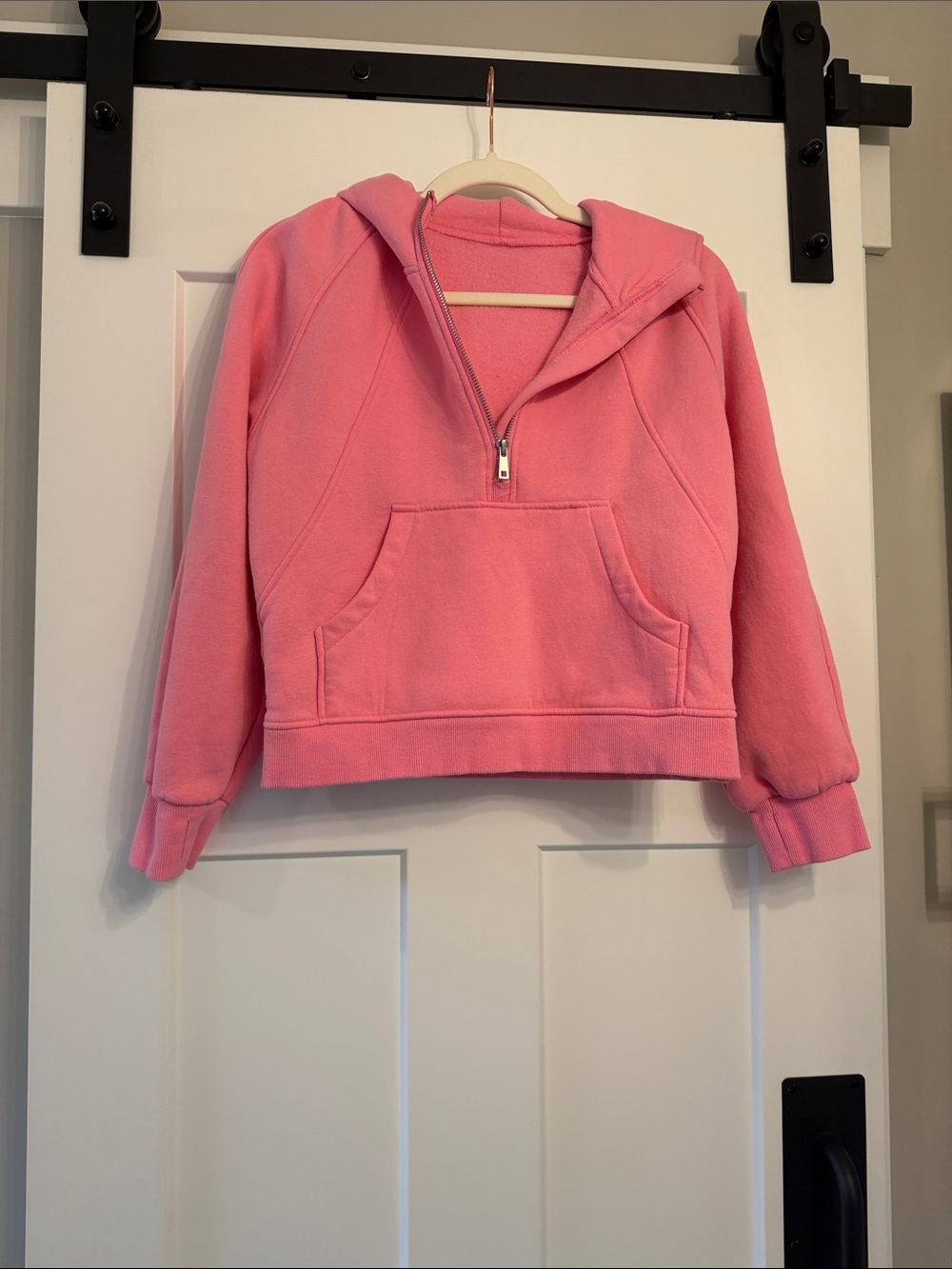 Pink Lily Cropped Pink Half-Zip Hoodie